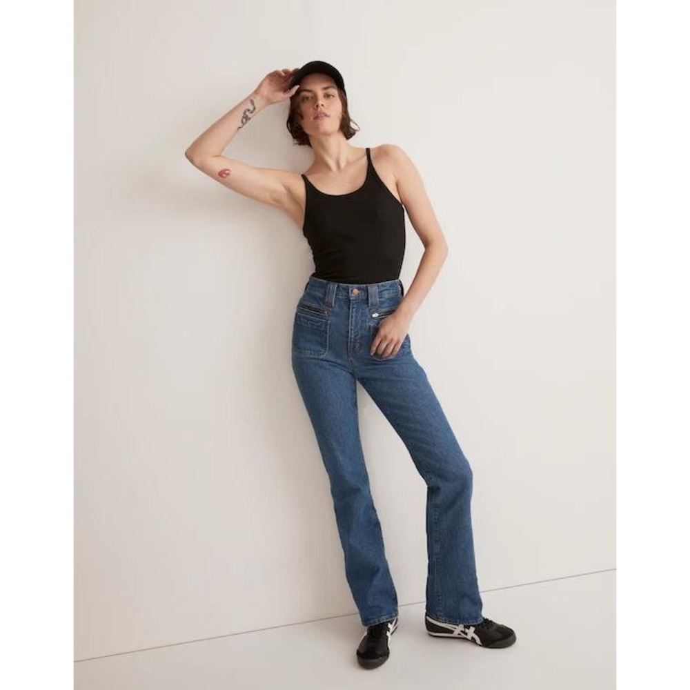 Madewell High Rise Flare Jeans Front Zip Pocket Medium Wash Blue Denim NJ208‎